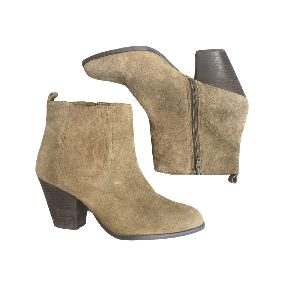 Nine‎ West Gaianna Womens Tan Brown Leather Ankle Boots Block Heel 9M Western
